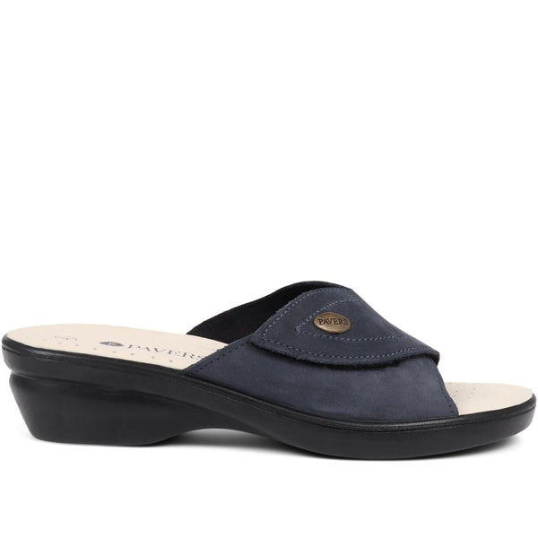 pavers Leather Slip On Wedge Sandals - Navy