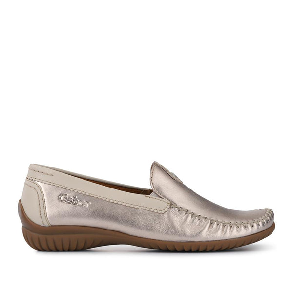 pavers Leather Stitched-Detail Loafers - Metallic