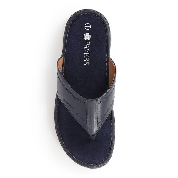 Pavers Leather Toe-Post Sandals - Navy