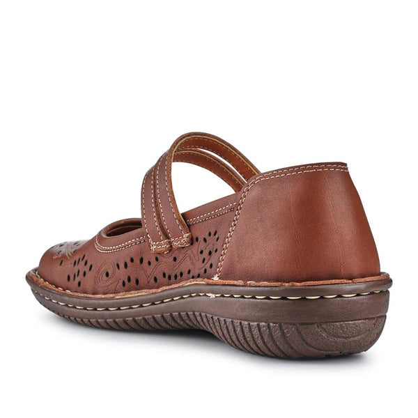 Pavers Leather Touch-Fasten Mary Janes - Brown