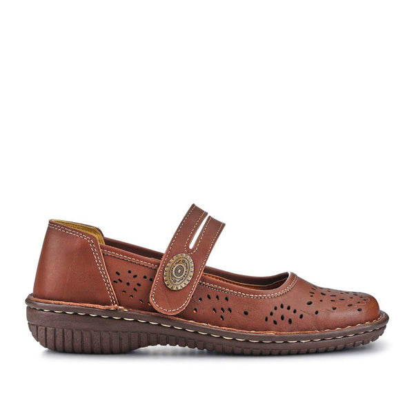 pavers Leather Touch-Fasten Mary Janes - Brown