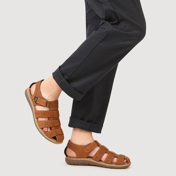 Pavers Leather Touch-Fasten Sandals - Tan