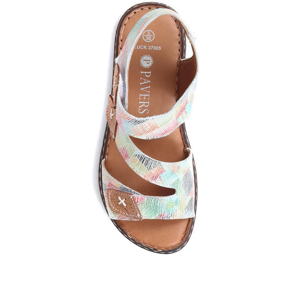 Pavers Leather Touch Fasten Sandals - White Multi