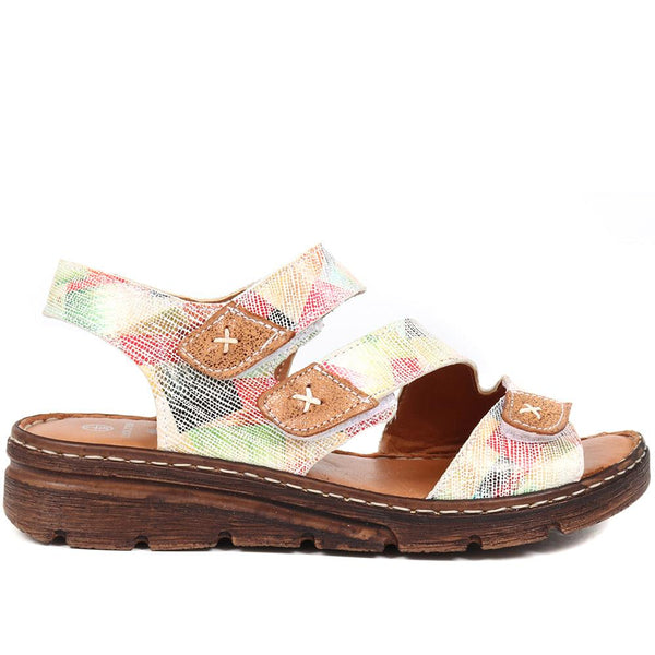 pavers Leather Touch Fasten Sandals - White Multi