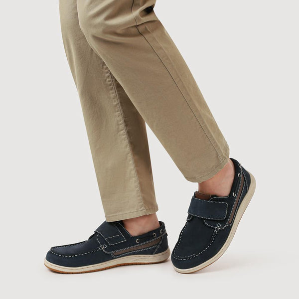 Pavers Leather Touch-Fastening Monk Shoes - Navy