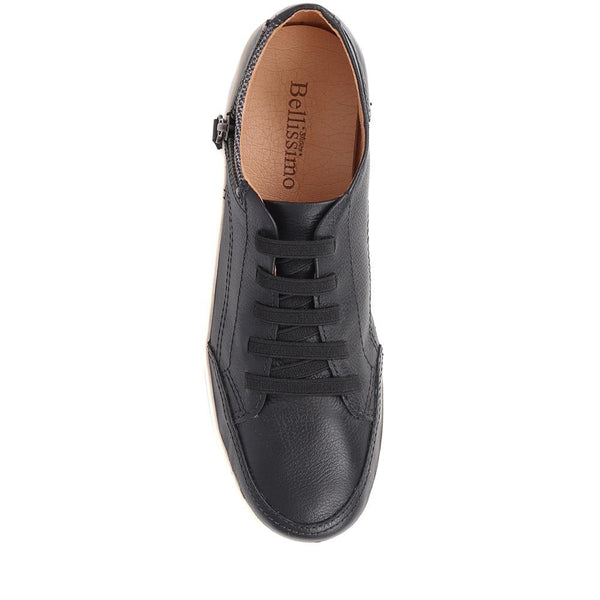 Pavers Leather Trainer With Zip Detail - Black