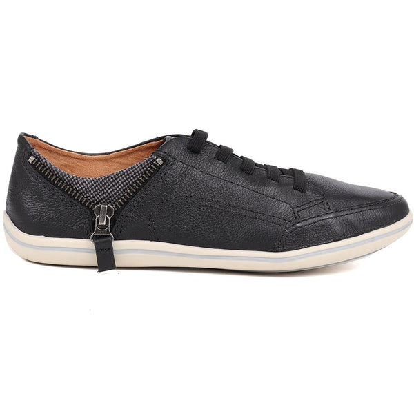 pavers Leather Trainer with Zip Detail - Black