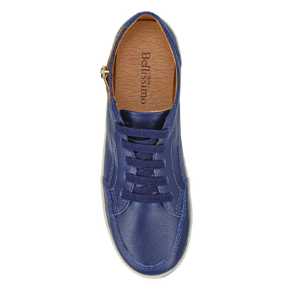 Pavers Leather Trainer With Zip Detail - Navy