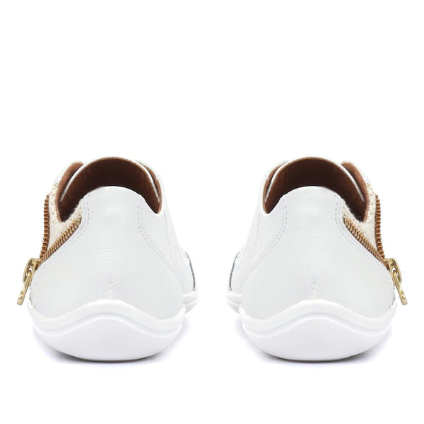 Pavers Leather Trainer With Zip Detail - White