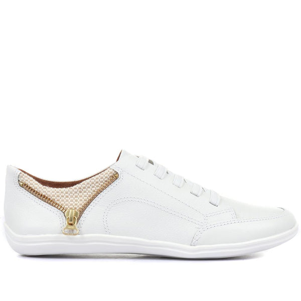 pavers Leather Trainer with Zip Detail - White