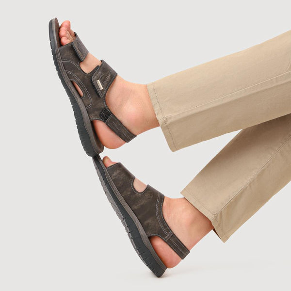 Pavers Leather Triple Touch-Fasten Sandals - Black