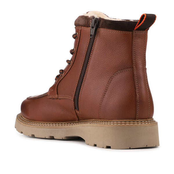 pavers Leather Warm Lined Lace Up Boots - Tan