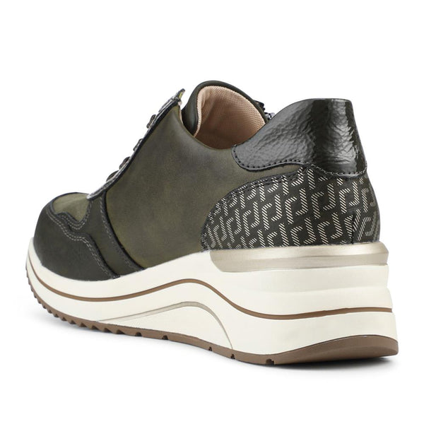Pavers Leather Wedge Heel Trainers - Green