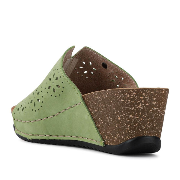 Pavers Leather Wedge-Heeled Mules - Green