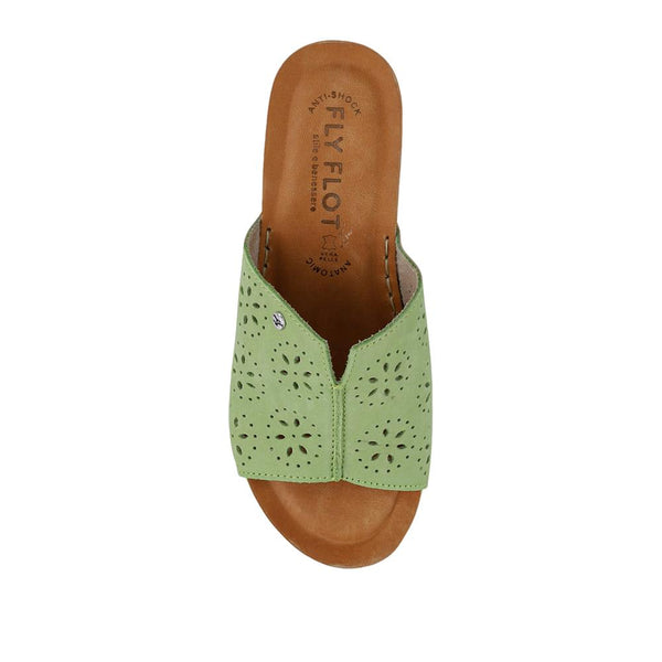Pavers Leather Wedge-Heeled Mules - Green
