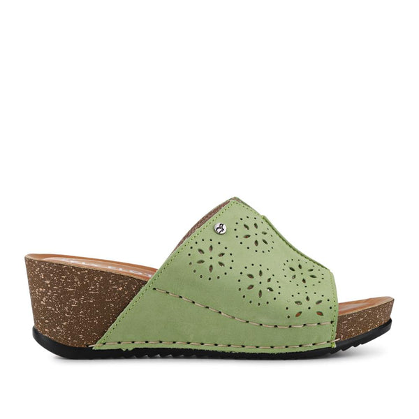 pavers Leather Wedge-Heeled Mules - Green
