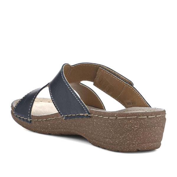 Pavers Leather Wedge-Heeled Mules - Navy