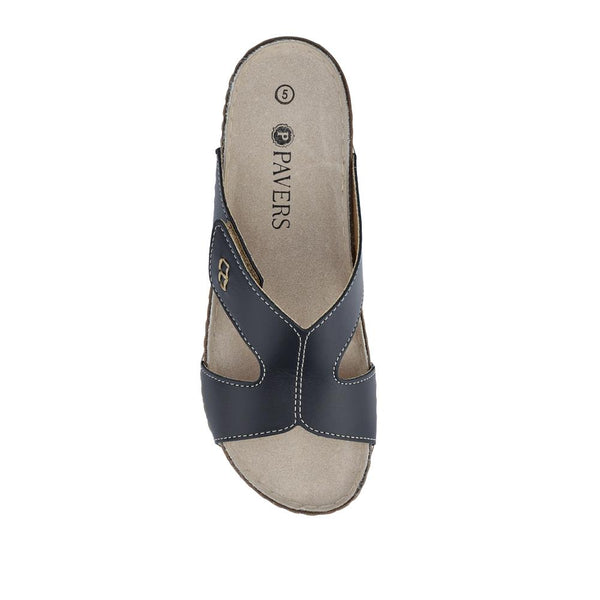 Pavers Leather Wedge-Heeled Mules - Navy