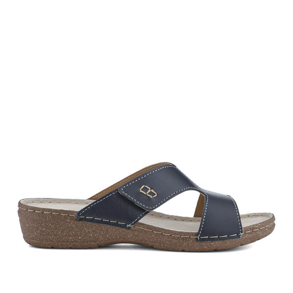pavers Leather Wedge-Heeled Mules - Navy