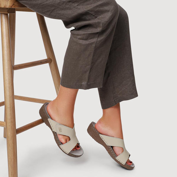 Pavers Leather Wedge-Heeled Mules - Sand