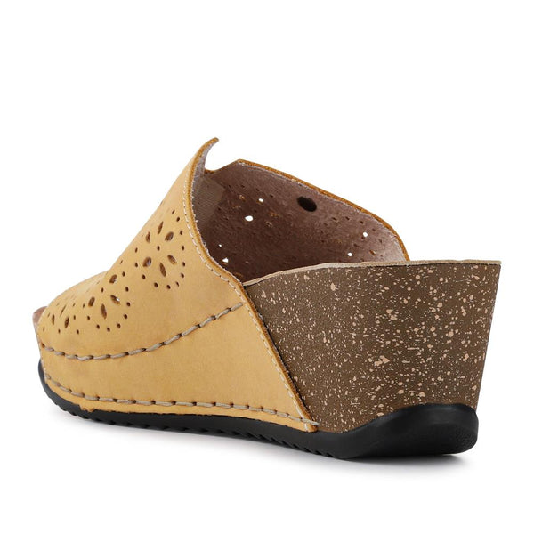 Pavers Leather Wedge-Heeled Mules - Yellow