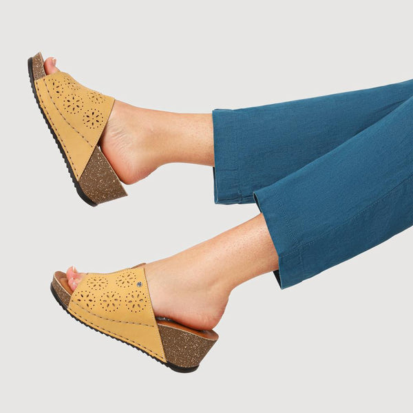 Pavers Leather Wedge-Heeled Mules - Yellow