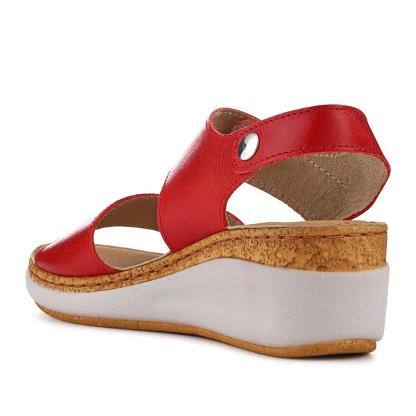 Pavers Leather Wedge Sandals - Red