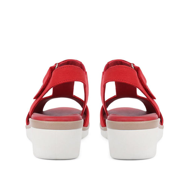Pavers Leather Wedge Sandals - Red