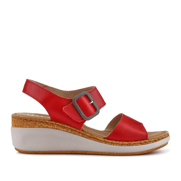 pavers Leather Wedge Sandals - Red