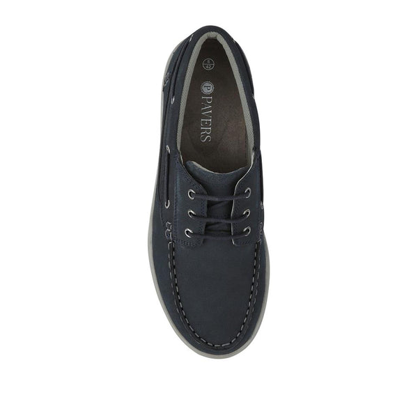Pavers Leather Wide-Fit Boat Shoes - Navy