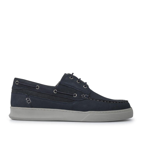 pavers Leather Wide-Fit Boat Shoes - Navy