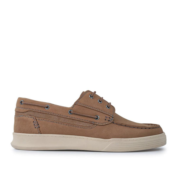 pavers Leather Wide-Fit Boat Shoes - Stone