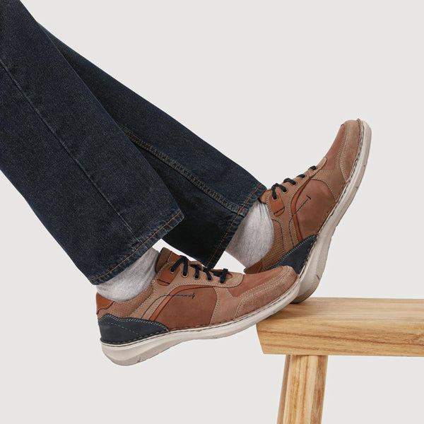 Pavers Leather Wide-Fit Lace-Up Trainers - Tan