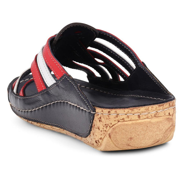 Pavers Leather Woven Wedge Mule Sandals - Navy-Red