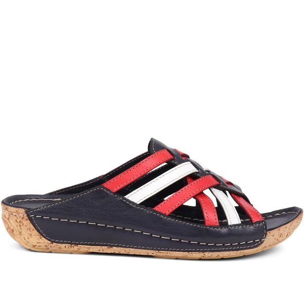 pavers Leather Woven Wedge Mule Sandals - Navy-Red