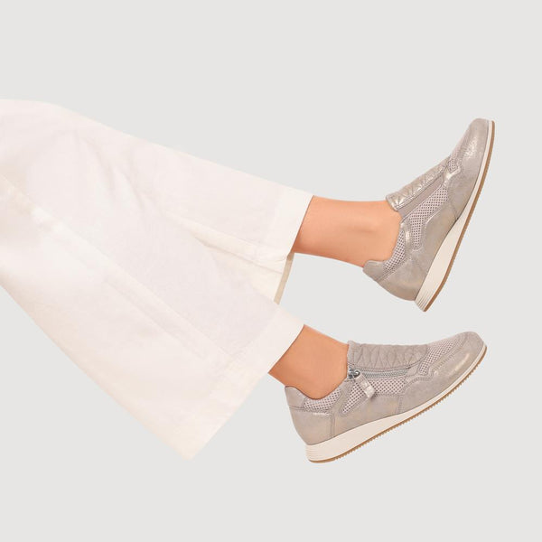 Pavers Leather Zip-Up Casual Trainers - Metallic