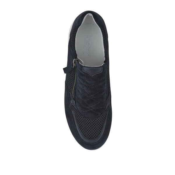 Pavers Leather Zip-Up Casual Trainers - Navy