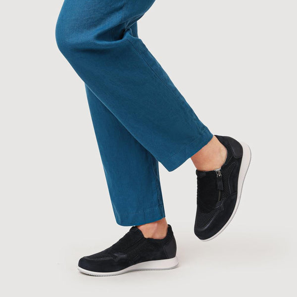 Pavers Leather Zip-Up Casual Trainers - Navy