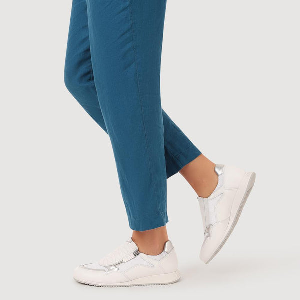 Pavers Leather Zip-Up Casual Trainers - White-Silver