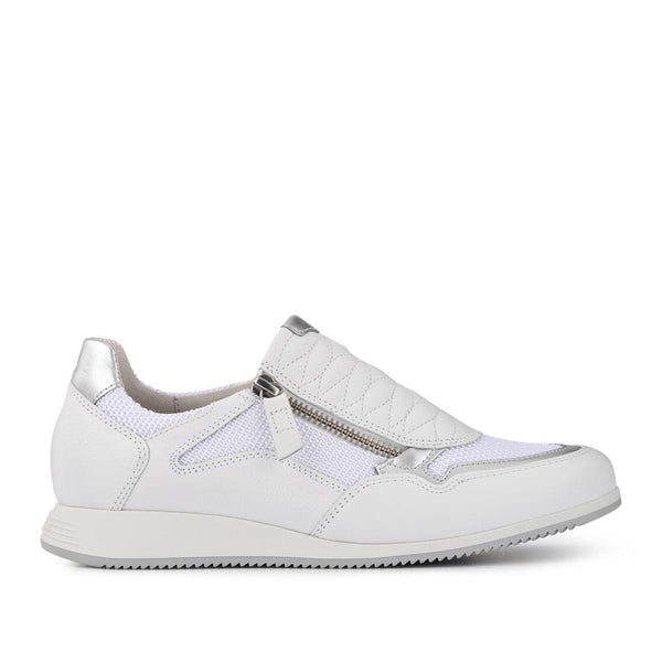 pavers Leather Zip-Up Casual Trainers - White-Silver