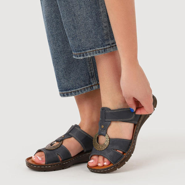 Pavers Lightweight Cushioned Leather Mules - Navy