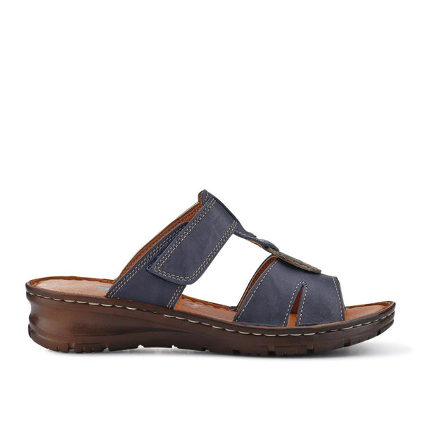 pavers Lightweight Cushioned Leather Mules - Navy