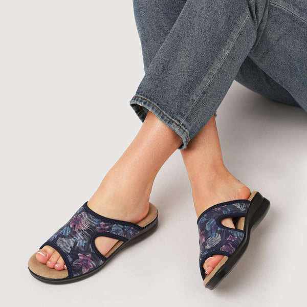 Pavers Lightweight Slip-on Mules - Navy Floral