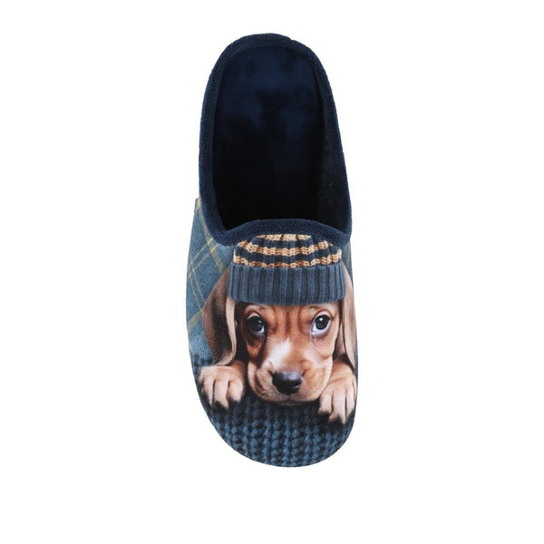 Pavers Lightweight Velour Dog Slippers - Navy