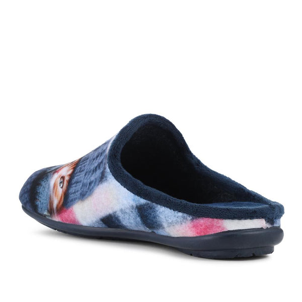 Pavers Lightweight Velour Kitten Slippers - Navy