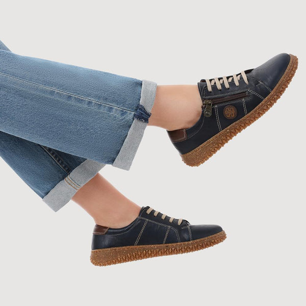 Pavers Loretta Leather Trainers - Navy
