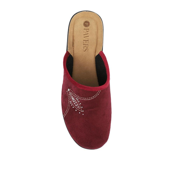 Pavers Luxury Embroidered Mule Slippers - Burgundy