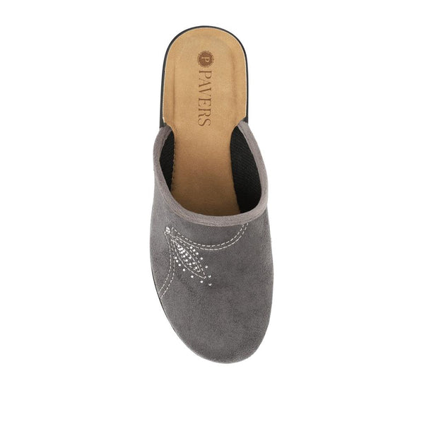 Pavers Luxury Embroidered Mule Slippers - Grey