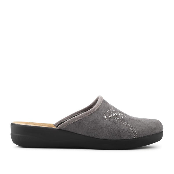 pavers Luxury Embroidered Mule Slippers - Grey