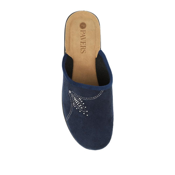 Pavers Luxury Embroidered Mule Slippers - Navy
